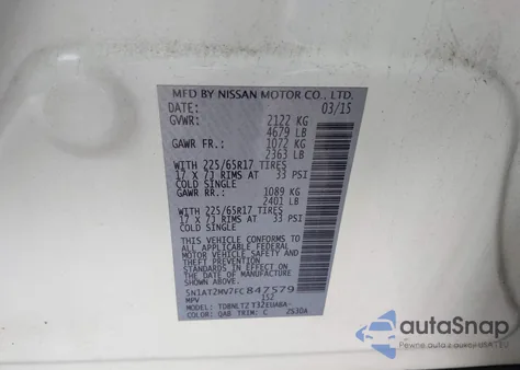 2015 Nissan Rogue Sv from USA, damaged, VIN 5N1AT2MV7FC847579